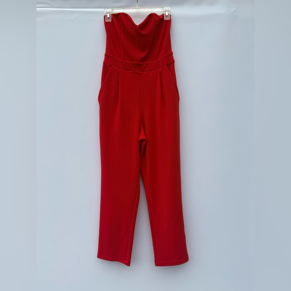 Express Red Sweetheart Jumpsuit Strapless Skinny Leg Size 4 - Picture 2 of 11